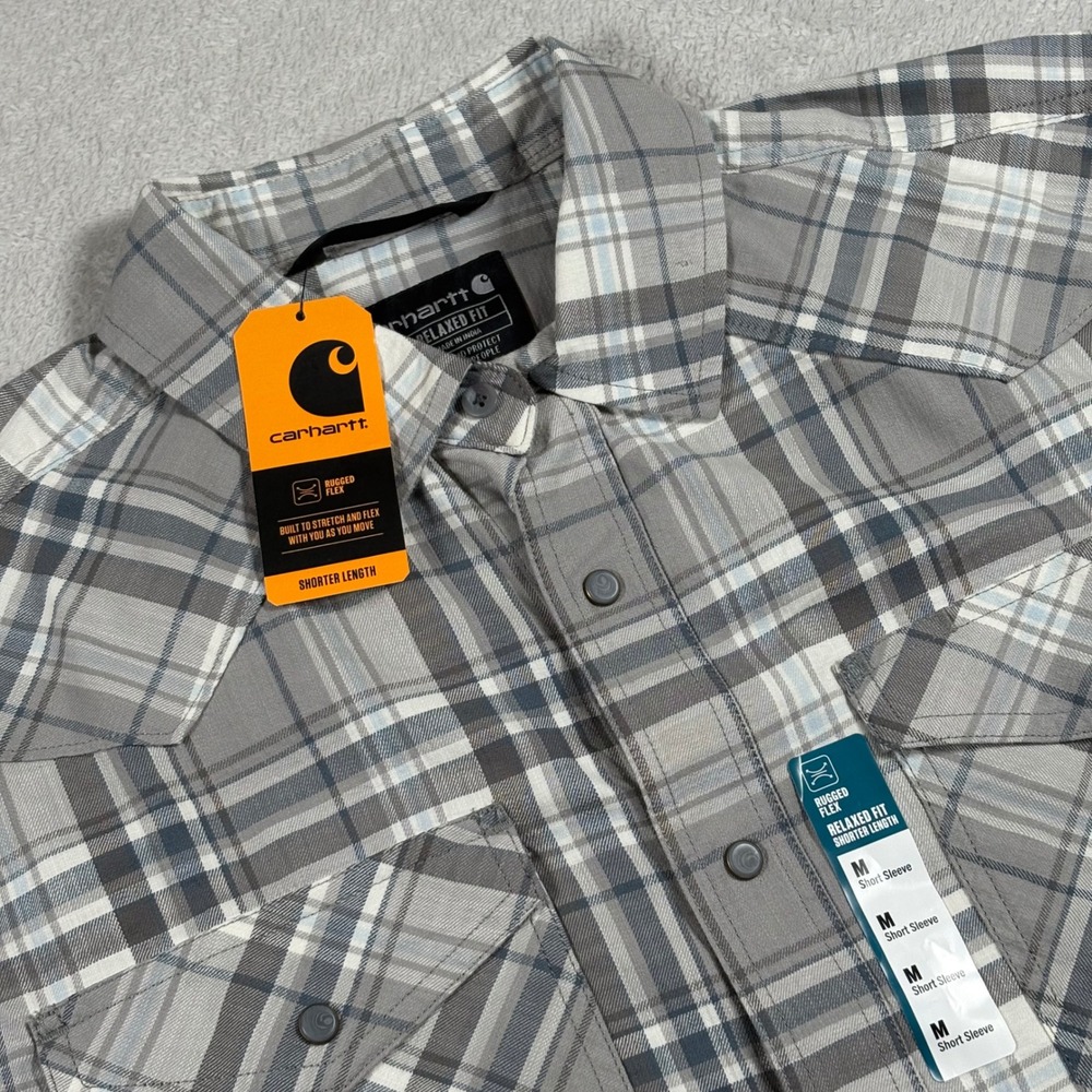 Carhartt Montana Bozeman Relaxed Fit Rugged Flex Plaid Shirt Grey Mens Medium